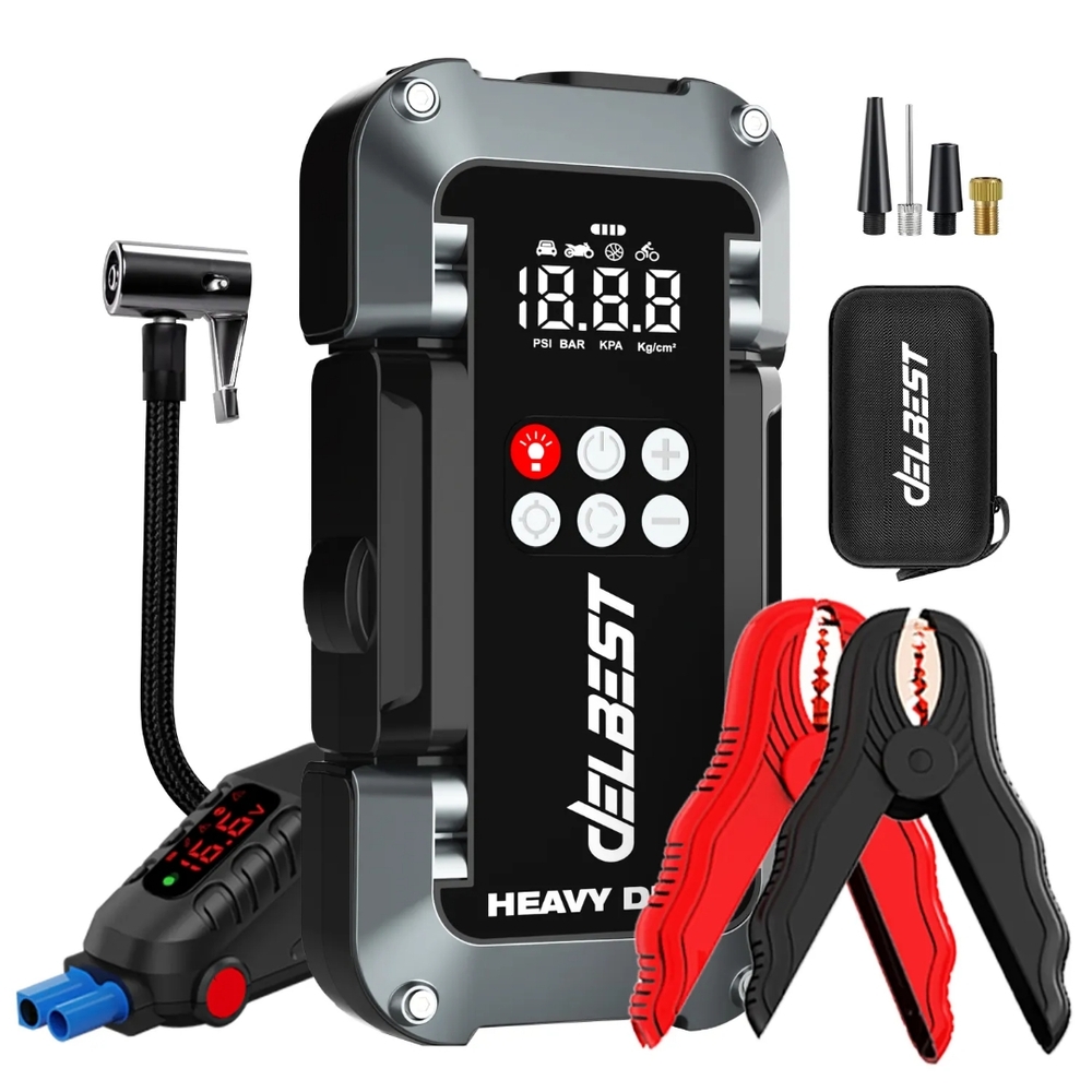 Delbest Heavy Duty Air Compressor and Jump Starter 26000mAh & Peak 3750A L10